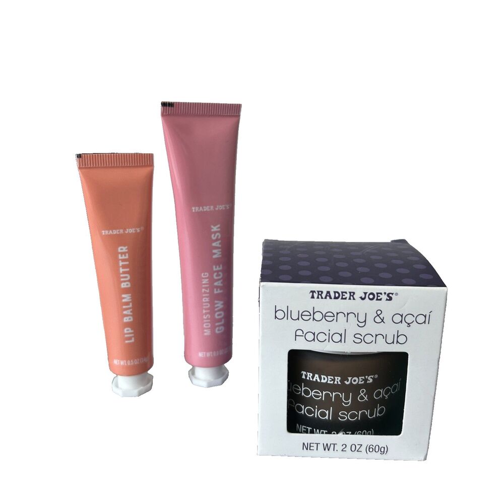 Trader Joe's Skincare Bundle Lip Balm,Face Mask & Blueberry & Acai Facial Scrub